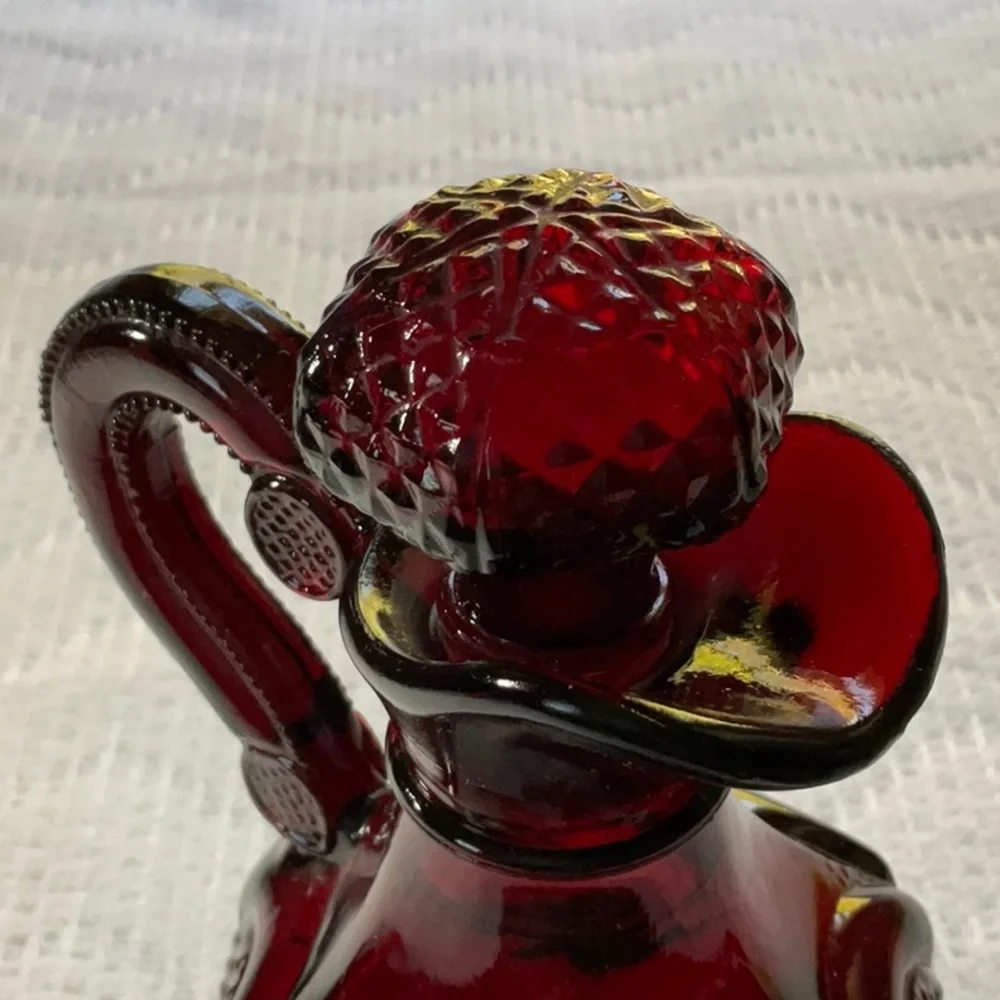Vintage Avon 1876 Cape Cod Ruby Red Footed Cruet with Stopper